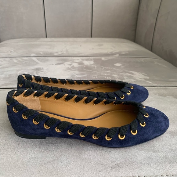 NWT CHLOE Dark Blue/Black Suede Grommet Flats size Eur 36 - Picture 13 of 13